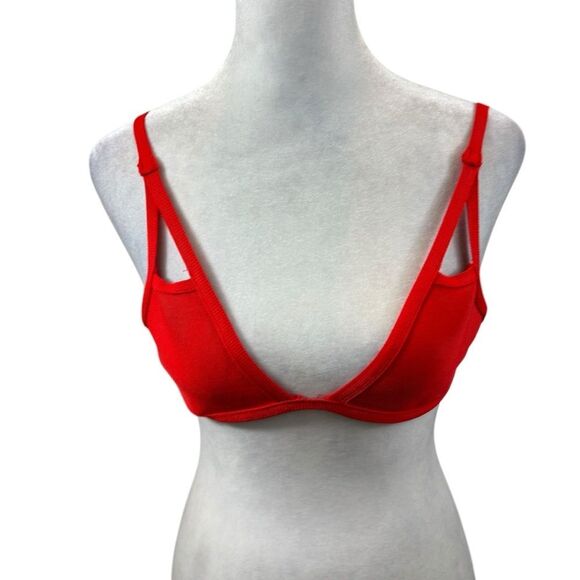 Ladies Missguided Brand Red Cut Out Bikini Style Top Size 6 - Picture 1 of 9